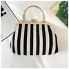 Bolsa de Ombro de Lona Listrada Retrô, Nova Bolsa de Mão Clip-On Fashion para Noite, Bolsa Transversal Elegante com Corrente para o Dia a Dia