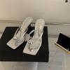 Chanclas de Moda de Verano para Mujer Chanclas Negro Francés Tacón Alto para Mujer Tacón de Aguja con Perlas Doradas Sandalias Romanas