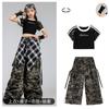 Roupas de Jazz para Crianças, Calças Camufladas Curtas para Meninas que Mostram o Umbigo, Conjuntos de Manga Curta, Roupas de Jazz para Passarela Hip-Hop para Meninas