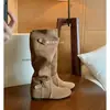 Versión de Piel de Vaca con Aumento Oculto de 5 cm~ Moda Coreana con Elegante Hebilla, Botas Apiladas de Media Pantorrilla para Mujer, Botas Martin de Otoño e Invierno