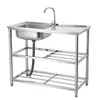 Fregadero de Acero Inoxidable con Soporte Transfronterizo, Fregadero Único de Cocina Engrosado de Tres Capas, Estante de Almacenamiento de Tres Capas para Cocina, Lavabo, Fregadero para Lavar Verduras