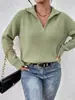 Suéter de punto acanalado con cuello camisero y media cremallera estilo europeo y americano para mujer, nuevo top de punto tipo jersey holgado de manga raglán para otoño e invierno