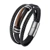 Pulseira Popular Natural de Pedra Olho de Tigre da Amazon para Homens com Fecho Magnético de Aço Inoxidável e Pulseira de Couro Genuíno Multicamada, Atacado em Estoque