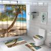 Cortina de ducha de baño de playa de poliéster impermeable y a prueba de moho con impresión digital 3D, suministro directo de comercio electrónico de Amazon, juego de tres piezas