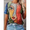 Camiseta de Moda Transpirable de Verano para Mujer con Interesante Estampado de Rostro Abstracto 3D, Nueva Camiseta de Cuello Redondo 2024