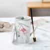 Caneca Flamingo com Tampa e Colher Padrão Mármore Cerâmica Copo de Água Atacado Casal Alto Valor de Cor Caneca de Café Criativa