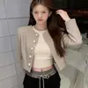 Estilo primavera y otoño, top chic y elegante, adelgazante y sofisticado, perfecto para mujeres petite, estilo coreano, de un solo pecho, multibotones, chaqueta corta para mujer