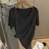 Camiseta de Verano 2026 para Mujer, Manga Corta, Cuello en V, Algodón de Bambú, Estilo Nuevo, Blanca, Corte Holgado, Top Versátil