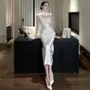 Vestido Maxi Longo com Lantejoulas Pesadas, Cintura Marcada, Bodycon, Alças, de Herdeira Socialite Francesa, para Banquete de Aniversário, Traje de Gala
