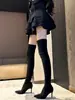 Primer Encuentro Ji Botas Altas de Tacón Hasta la Rodilla para Mujer 2026 Otoño/Invierno Nueva Llegada Punta Fina Gamuza Tacón Delgado Bota Larga Bota Tipo Calcetín Elástico