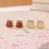 Pendientes Rojos de Plata de Ley S925 Chapados en Oro Jade Hetian Ágata Rojo del Sur Caballo del Zodiaco Año de Nacimiento Año Nuevo Yiluyin