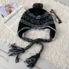 Gorro de Lana de Punto Color Café Estilo Fair Isle para Otoño e Invierno, Circunferencia de Cabeza Grande, Gorro Lei Feng, Cálido Versátil que Protege las Orejas