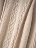 Novo Suéter de Caxemira 100% Outono e Inverno para Mulheres com Gola Reversível, Mangas Raglã e Tricô com Estampa Floral, Suéter Pulôver Grosso