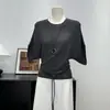 Camiseta de Punto de Manga Corta Estilo Retro Lujo Ligero para Mujer, Nuevo Modelo de Verano, Versátil y Elegante Top Holgado de Manga Murciélago, Talla Única
