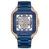 Reloj Decorativo Retro Cuadrado Grabado de Cuarzo para Hombre con Escala Romana, Mecánico Totalmente Automático, Resistente al Agua, Correa de Acero, Modelo de Moda