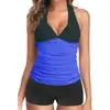 Amazon Biquíni Color Block Sexy Comércio Exterior Europeu e Americano Transfronteiriço Biquíni Dividido Feminino Cor Sólida Maiô de Praia