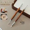 Caneta dupla para escultura e adesivo, cabo único de madeira, para pressionar, aplicar pó e remover adesivo - uma ferramenta multifuncional para modelar e construir nail art