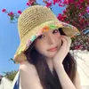 Chapéu de Pescador com Proteção Solar Ins, Chapéu de Palha Dobrável Fresco e Simples de Verão para Mulheres, Design Floral, Adequado para Passeios e Férias, Chapéu de Sol, Estilo Hyuna