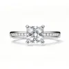Anillo de Plata 925 con Moissanita Corte Ascher Piedra Principal de 1 Quilate 6*6