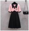 Design sense color matching sweet student A- line skirt 2024 verão nova lapela manga curta estilo universitário vestido slim