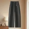 Pantalones de traje negros para mujer, nuevo estilo de otoño, de cintura alta, corte holgado, adelgazantes, de pierna recta, corte curvo para figuras petite