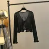 Cárdigan de Seda de Hielo con Protección Solar para Mujer, Chal de Verano para Usar con un Vestido Lencero, Chaqueta Corta de Punto con Lazo, Top Delgado de Punto Amarillo