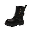 Botas Estilo Britânico para Mulheres 2025 Novo Outono Retrô Sapatos Femininos Botas Marrom Maillard Botas Curtas Pretas de Solado Grosso
