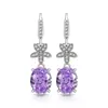 Transmisión en Vivo Más Vendido Ganchos para Oreja con Corte de Flor de Hielo Flor de Ciruelo Incrustados con Gemas de Colores y Brillantes Joyas para Oreja de Diamante de Alto Carbono Dropshipping de Xiaohongshu