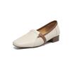 Mocasines Elegantes y Cómodos para el Trabajo Hechos de Piel de Oveja de Primera Capa con Bloques de Color, Colección Otoño 2025, Tacón Bajo Grueso, Punta Redonda, Piel Genuina, Zapatos de Corte Bajo Individuales para Mujer