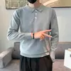 Nuevo estándar color puro de moda juvenil polo de moda elegante Harajuku otoño hombre manga larga ins