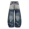 Jeans de Pierna Ancha con Adorno de Anillo Metálico para Hombre, Nuevo Diseño de Moda Primavera, Pantalones Casuales Largos hasta el Suelo para Mujer