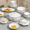 Juego de Tazón y Plato de Color Bajo Esmalte para Uso Doméstico, Blanco Puro, Lujo Ligero, Vajilla Cerámica de Gama Alta, Tazones, Platos, Palillos, Vajilla para Sopa, Nuevo Modelo 2026
