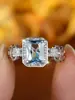 Anel Retangular de Diamante Azul Claro em Prata Esterlina S925 para Mulheres, Luxo Acessível Nicho High-End Joia de Mão Versátil para Roupas de Trabalho