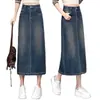 Falda de Mezclilla Azul Vintage para Mujer, Nueva Otoño 2026, Falda de Cintura Alta Adelgazante de Longitud Media con Abertura Trasera