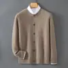 Cardigã grosso, resistente, 100% lã pura para homens, gola redonda, trança torcida, abotoamento frontal, top casual estilo "old money"