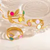 Anillo Estilo Ins Europeo y Americano Hoja Goteo de Aceite Hoja Colorida Lujo Ligero Gama Alta Oro 18K No se Desvanece