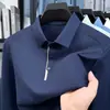 Popular Camisa Polo de Manga Larga de Alta Calidad para Hombre Otoño Nuevo Casual de Negocios Camiseta sin Costuras de Nylon Tops para Hombre