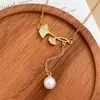 Collar Nuevo Diseño Único Lazo Acero de Titanio Collar Nicho Temperamento Cadena Clavícula Perla Accesorios que No se Desvanecen