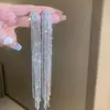 Aretes de Aguja Plateada con Borlas de Gota de Agua Incrustadas de Diamantes, Estilo Palacio, Nicho, Aretes Versátiles, Lujo Ligero, Venta al por Mayor de Aretes de Gama Alta