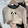 Camiseta fofa e versátil de veludo com gola redonda e mangas compridas para bebês, nova camada base interna colorida de desenho animado para meninos e meninas
