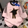 2026 Verão Novo Estilo Coreano Color-Blocking Listras Três Listras Manga Curta Camiseta Casal Casual Solta Versátil Moda Top