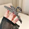 Pinza para el pelo de alta gama color negro gunmetal con incrustaciones de diamantes, con diseño de espiga de trigo, pinza de garra grande elegante, versátil para el uso diario, adecuada para recogidos, pinza de tiburón al por mayor