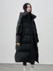 Chaqueta de plumón Pinghu 90% plumón de pato, nuevo estilo otoño e invierno 2026, elegante cuello alto, con capucha, holgada, adelgazante, abrigo largo para mujer