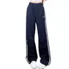 Overol de Seda de Hielo de Secado Rápido para Mujer 2024 Verano Nuevo Dopamina Suelto Casual Rayado Delgado Deportivo Pantalón de Pierna Ancha