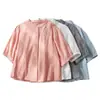 Camisa bordada de algodón y lino de gasa de doble capa, cárdigan de estilo artístico nuevo para verano 2026, top suelto de manga corta a media manga para mujer