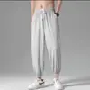 Pantalones deportivos holgados de verano finos para hombre, versátiles, de seda de hielo negra, estilo jogger, de secado rápido, modernos, casuales, largos para hombre