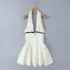 8174-26 Vestido Sexy de Lunares Estilo Francés de Primavera con un Ambiente Puro y Atractivo, Ceñido a la Cintura, Adelgazante, Ajustado, Vestido de Lunares con Escote en V Sin Espalda