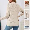 Suéter de punto para mujer de moda transfronteriza europea y americana, con cuello redondo, mangas largas, estampado de diamantes, color liso