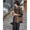 Jaqueta de couro retrô estilo coreano para primavera e outono de 2026, jaqueta de couro de alta qualidade com gola simples, jaqueta camisa de couro