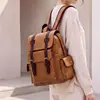 Mochila Retro Británica de Cuero PU Suave Transfronteriza para Amazon, Mochila Casual de Gran Capacidad para Salir y Viajar con Hebilla